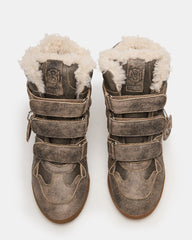 MAVIS FAUX FUR BROWN DISTRESSED